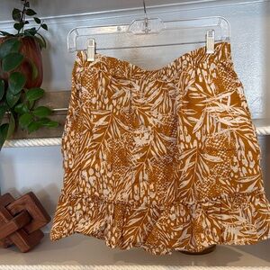 CHRISTIAN SIRIANO Leaf Print Linen Mini Skirt - Brown and White with pockets !